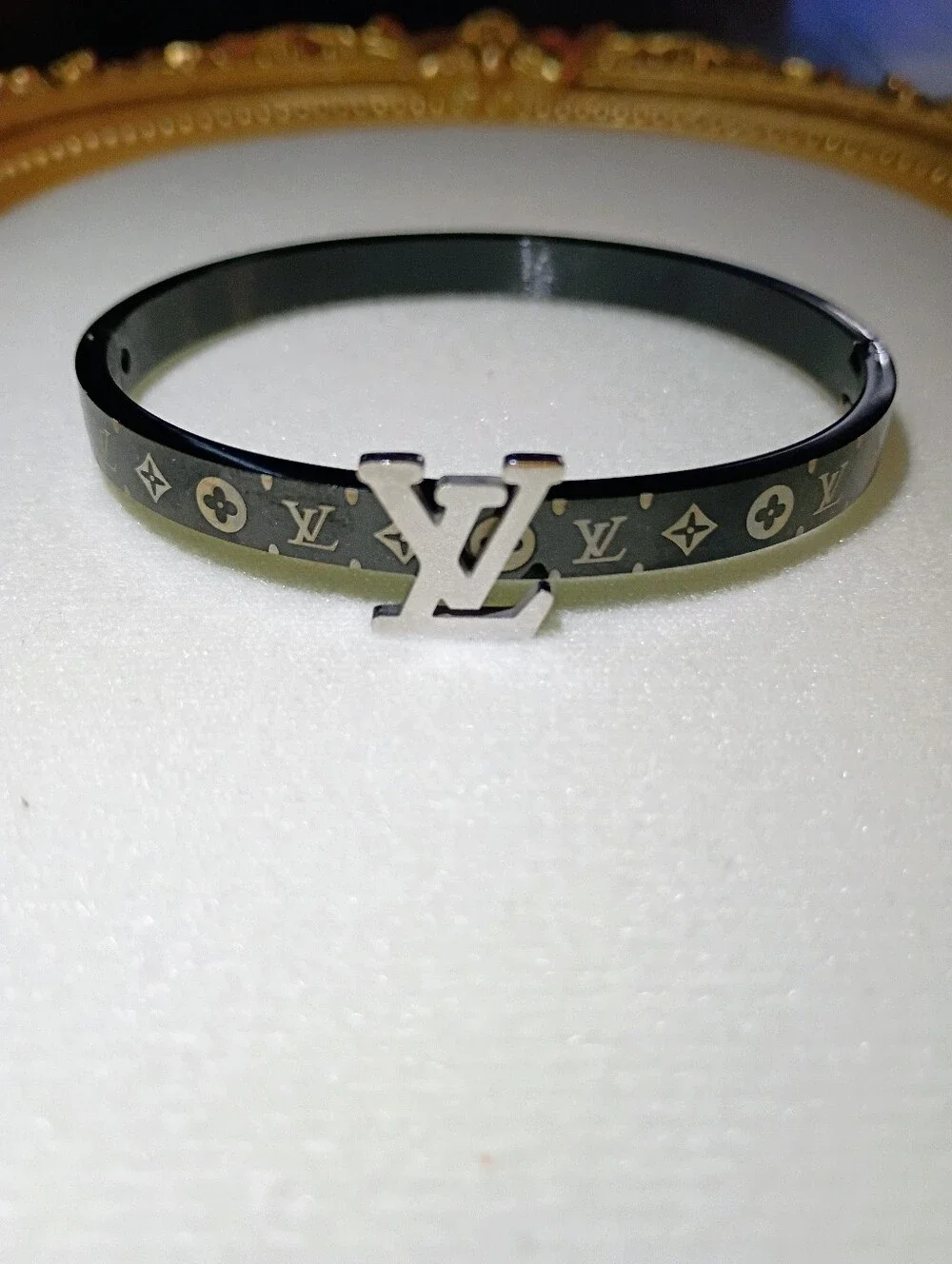 New Black and Silver Monogram Bangle Bracelet